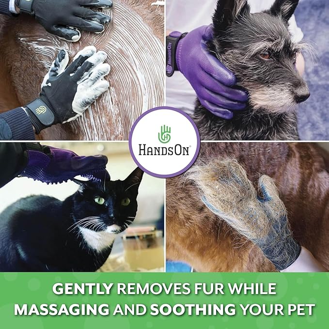 Pet Shedding, Bathing, Grooming, Hair Removing Gloves, Gentle Brush for Cats, Dogs, Horses by the #1 Ranked, Award-Winning Handson Gloves (Green, X-Large)