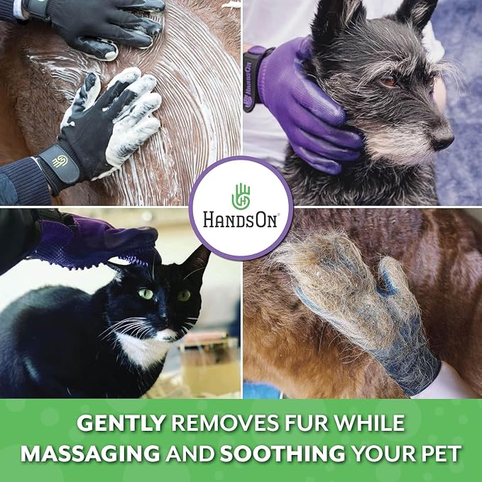 Pet Shedding, Bathing, Grooming, Hair Removing Gloves, Gentle Brush for Cats, Dogs, Horses by the #1 Ranked, Award-Winning Handson Gloves (Green, Large)