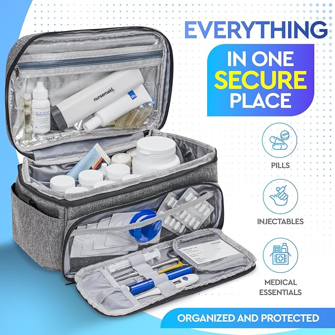 nursemaid Insulated Medication Organizer – Travel Case for Insulin & Medicine, Keeps Meds Cool, Includes ID Card & 7-Day Pill Organizer, Compact & Organized On the Go