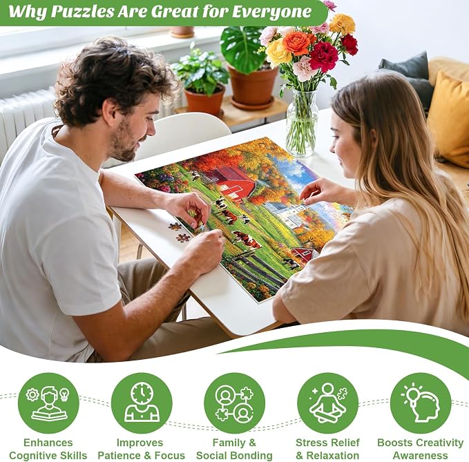300 Piece Puzzles for Kids, Farm Cow Jigsaw Puzzles 300 Pieces for Adults | Natural Scenery Puzzles Ages 8-10 Adult Puzzle Challenge Game Gift Toy for Puzzle Enthusiasts Home Decor Gift Toy 20.5x15IN