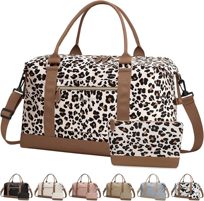 ELONGRIVER Travel Duffle Bag for Women, Weekender Bags, Hospital Bag for Labor Delivery,Lightweight Tote Duffel Overnight Bag with Luggage Sleeve,Airplane Travel Bags with Toiletry Bag,X-Large,Leopard