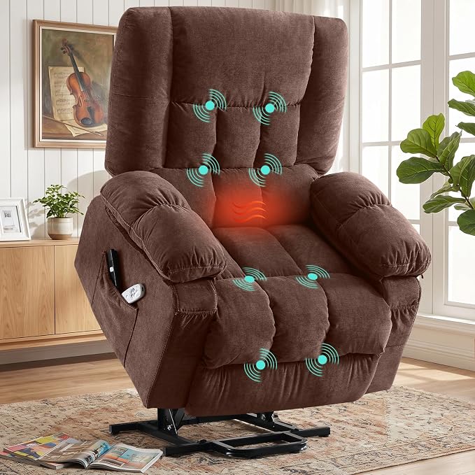 Electric Power Lift Recliner Chair Sofa with Massage and Heat for Elderly,Lift Chair with Front Pocket & Side Pockets for Living Room
