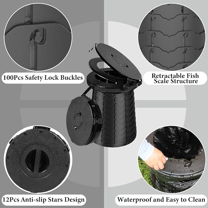 XXL Portable Toilet for Camping,880lbs Capacity,19.7" H Adjustable Outdoor Toilet with 7 Garbage Bags,Porta Potty for Adults,Collapsible Luggable Loo for Camping
