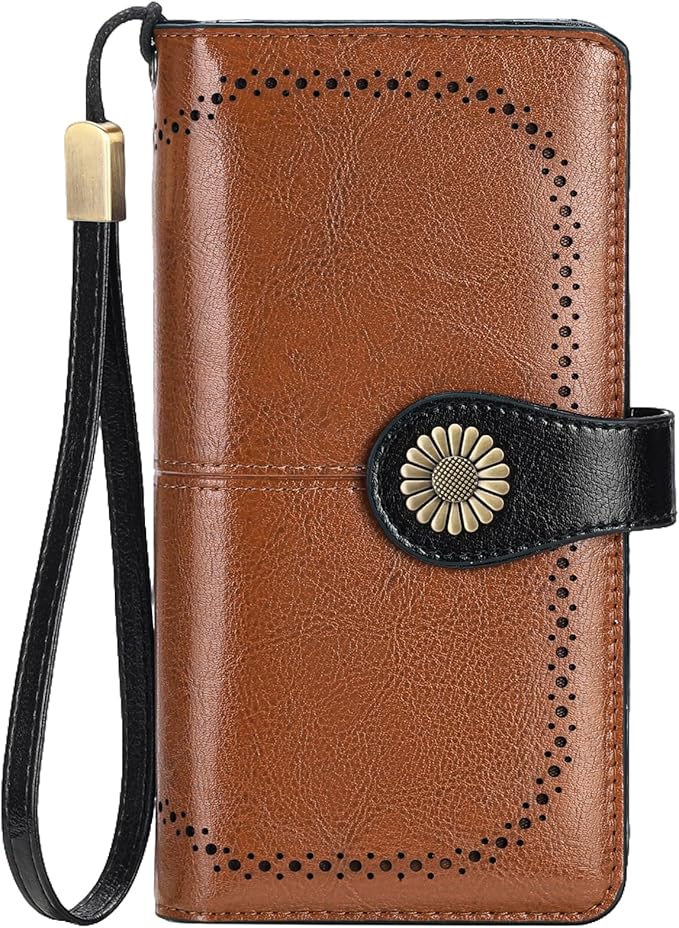 SENDEFN Wallets for Women Leather Credit Card Holder with RFID Blocking Large Capacity Wristlet | with RFID Blocking