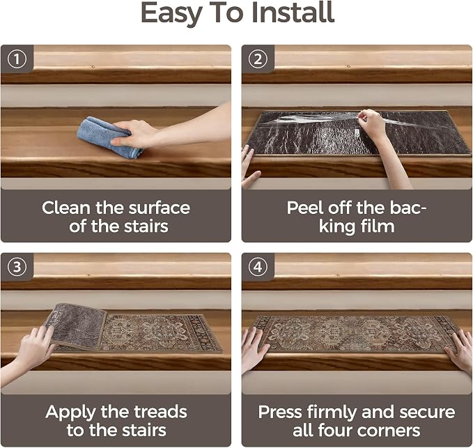 SARBEN 30"x30" Non Slip Stair Treads for Wooden Steps 1 Pack, Sage Brown | Peel and Stick Carpet Stair Runner with TPE Adhesive Backing, Carpet for Added Safety, Pet and Senior Friendly