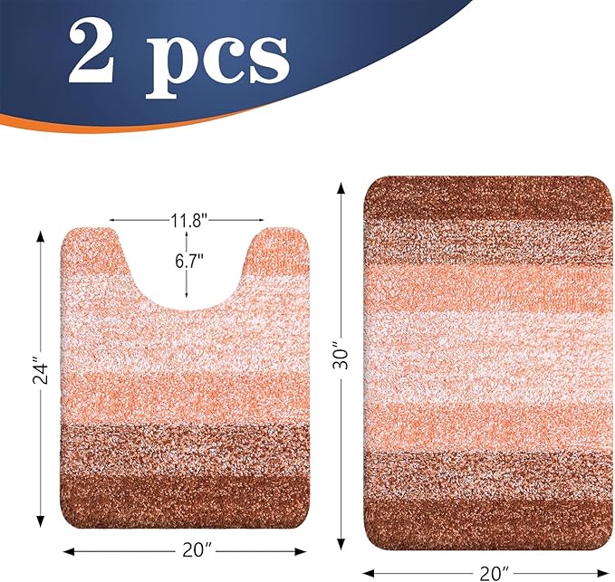 OLANLY Bathroom Rug Set 2 Piece, Soft Absorbent Microfiber Bath Mats and U-Shaped Contour Toilet Rug, Non-Slip, Machine Wash Dry, Plush Shaggy Bath Mats for Bathroom (30"x20"+U24 x20, Orange)