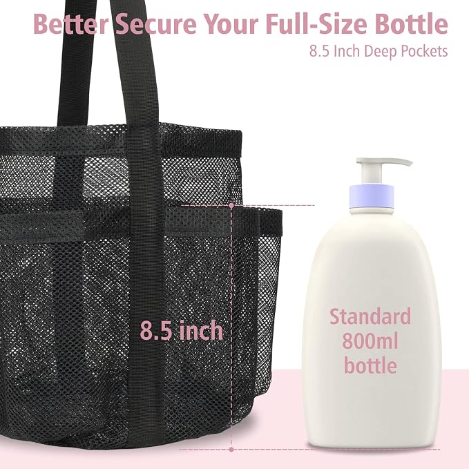 Mesh Shower Caddy Portable - 2 Packs, Large Shower Bag for Dorm, Camping | 2 Pack, S-Hook, Quick-Dry, Hanging Toiletry Organizer, College Dorm Room Essentials for Girls, Gym, Travel & Bathroom, Black
