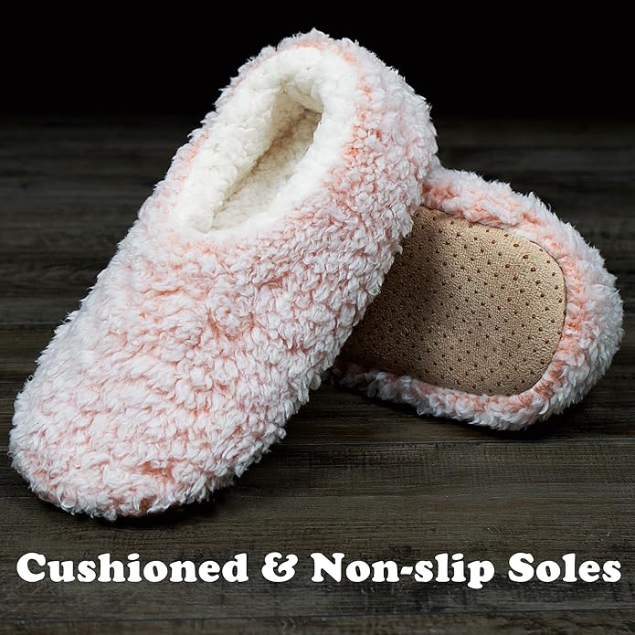 cosyone1997 2-Pair Thick Warm Fuzzy Slippers for Women Indoor Fluffy Sherpa Lined, Winter House Shoe Socks Non-Slip Soft Soles, Cozy Christmas Gifts