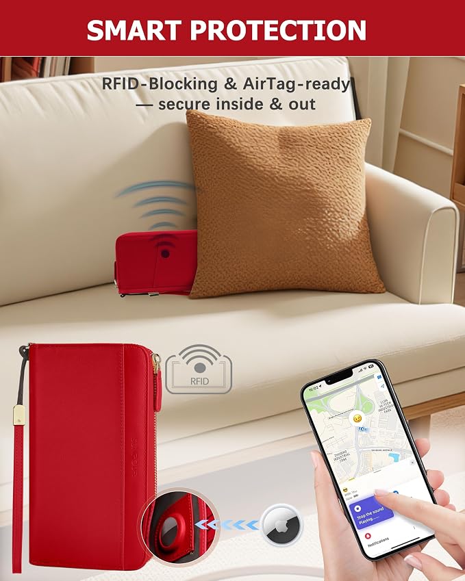 Large Travel Wallet for Women | RFID Blocking Zipper Wallet,Passport Holder Clutch with Wristlet