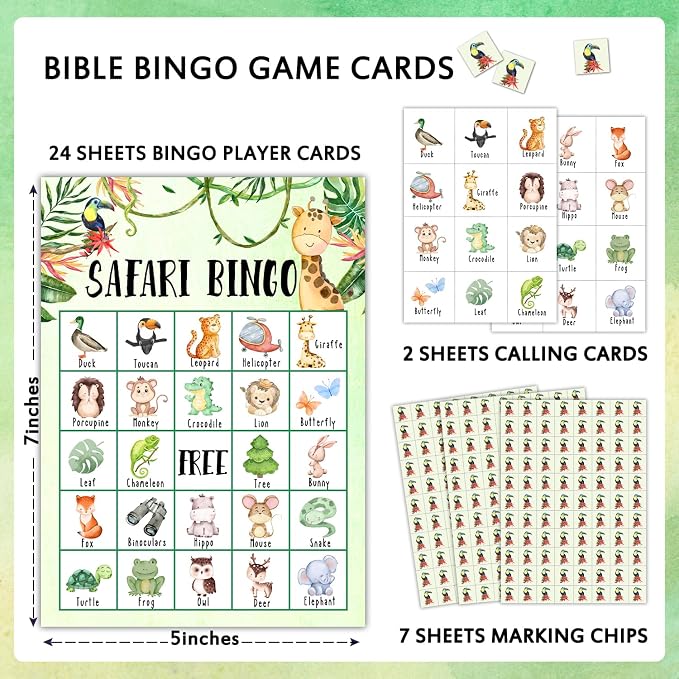 Safari Bingo Game Cards 24 Players Jungle Animals Themed Birthday Bingo Game for Adults Family Vacation, Tropical Party Favors Zoo Animal Activities Supplies/04