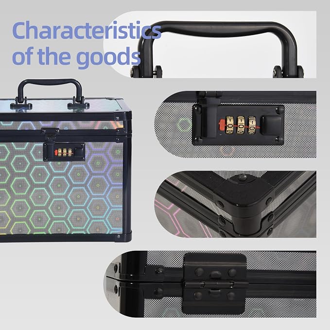 Medication Combination Lock Boxes with Code for Personal Items, Medicine Lockbox for Documents 10 x 7.25 x 7.75 Inches Colorful Black