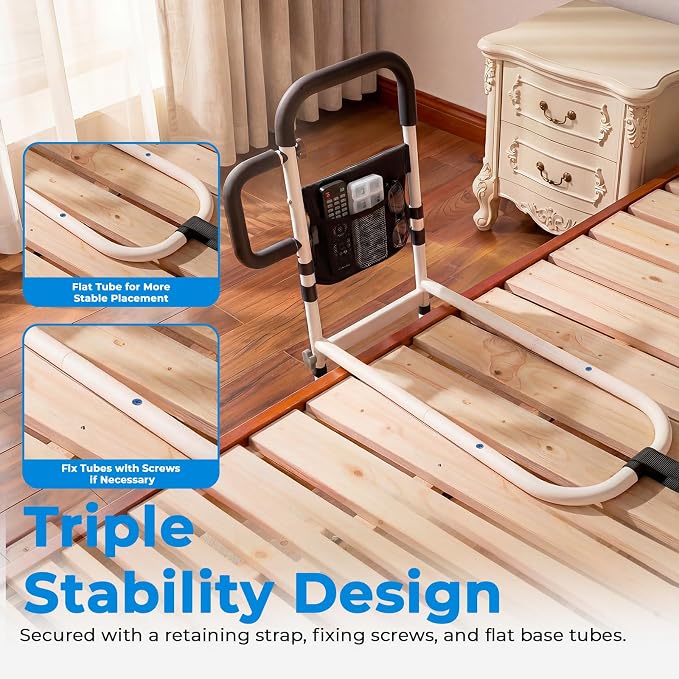 Bed Rails for Elderly Adults Safety, for 400Lbs, Dark Black | Bed Rail for Seniors with Motion Sensor Light, Height Adjustable Bed Assist Bar, Non-Slip Handle, Storage Bag
