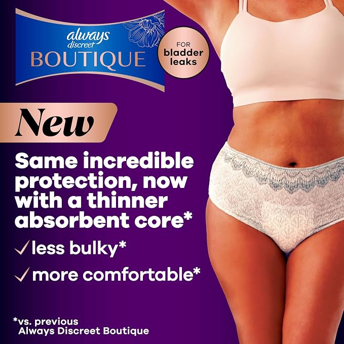 Always Discreet Boutique Incontinence and Postpartum Underwear for Women, Maximum Protection, Large, Rosy, 10 Count
