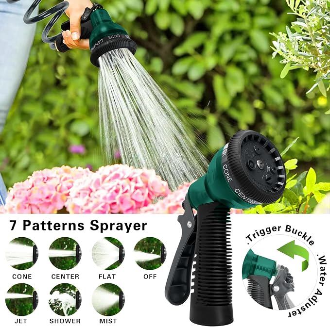 Coil Hose 50FT EVA Coil Garden Hose With 3/4'' Brass Connector Coiled Water Hose Lightweight And No Kink Includes 7 Patterns Spray Nozzle For Outdoors Lawn Watering Car Washing