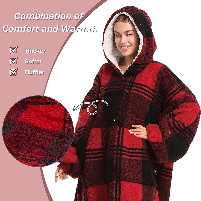 Catalonia Oversized Blanket Hoodie Sweatshirt, Wearable Sherpa Lounging Pullover for Adults Women Men