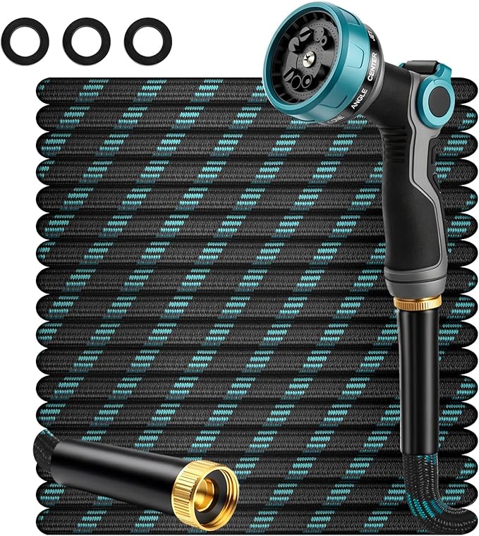 Garden Hose 50FT Non-Expandable Ultra Lightweight Water Hose & Super Flexible Hose with 10-Pattern Hose Nozzle High-Strength Special Cloth Cover with 3/4" Brass fitting for Lawn, Yard, Car Washing