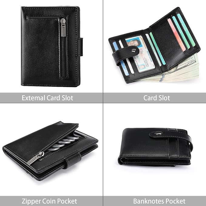 Wallet for Men Leather RFID Blocking Bifold Credit Card Holder with ID Window