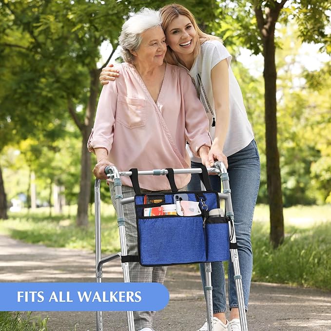 Walker Bags for Folding Walker Seniors Accessories Cup holer basker Storage Carrying organier Pouch,Blue