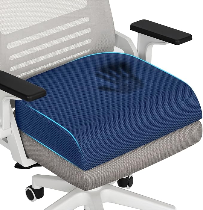 TranquilRelax XL Memory Foam Seat Cushion for Office Chair, 3.35-Inch, Blue | Medium-firm Support for Long Sitting, Washable Mesh Cover, Non-slip Base, Perfect for Car Seats & Short Drivers