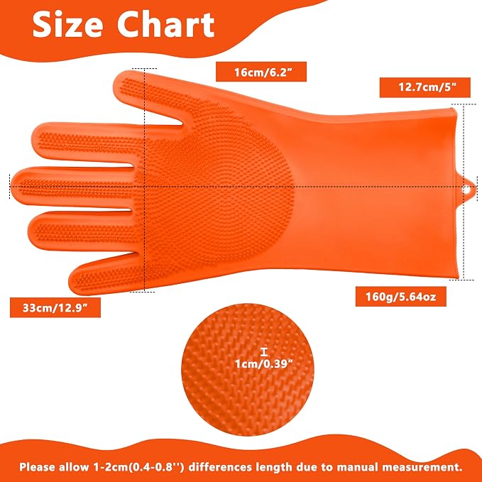 Pet Grooming Gloves—Dog Washing Gloves with High-Density Teeth, Dog Bath Scrubber with Enhanced Five Finger Design, Silicone Gloves for Dogs and Cats Bathing, Massage (Orange)