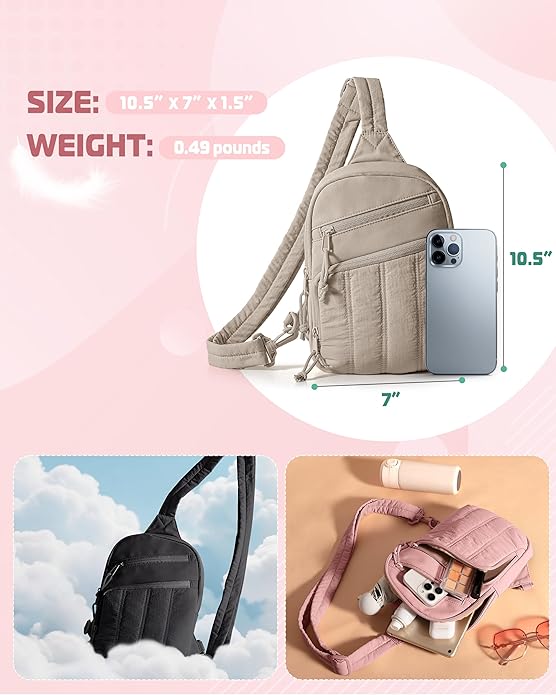 Smasrob Puffer Sling Bag for Women with RFID Blocking Pocket | Hidden Water Bottle Holder, Small Crossbody Bag with Multiple Pockets