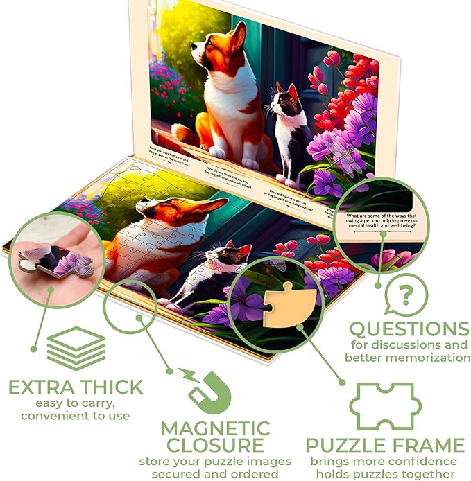 QUOKKA 100 Piece Dementia Activities for Adults - 3 Set Dementia Puzzles for Elderly - Large Piece Gifts Products for Seniors - Alzheimers Jigsaw Puzzle Games for Adults with Beavers, Cats and Dog