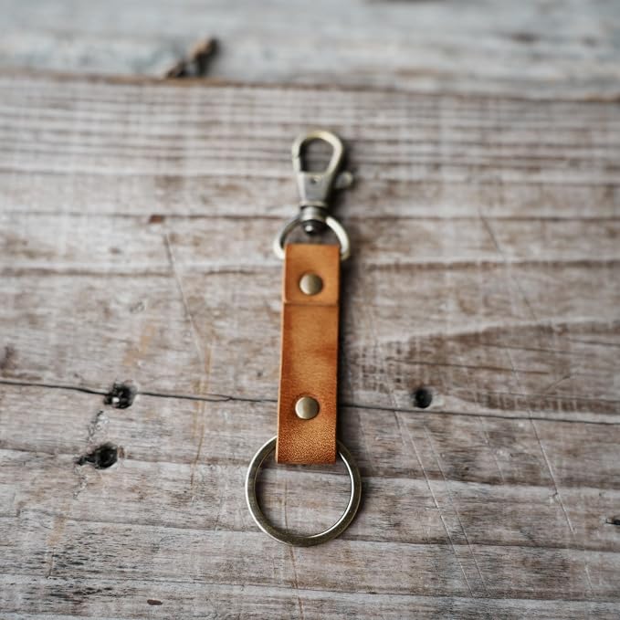 Genuine Leather Keychain Walnut Leather Key Holder Mens Belt Key Chain Ring Fob
