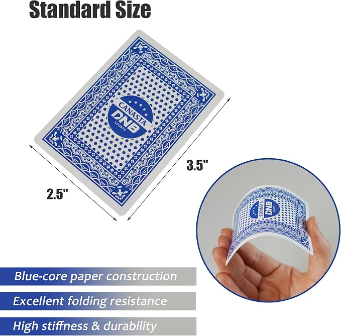 DNB Canasta Card Game Set - Includes 9 Decks of Blue Scored Playing Cards a Revolving Card Tray 50-Page Score Pad and Game Instructions