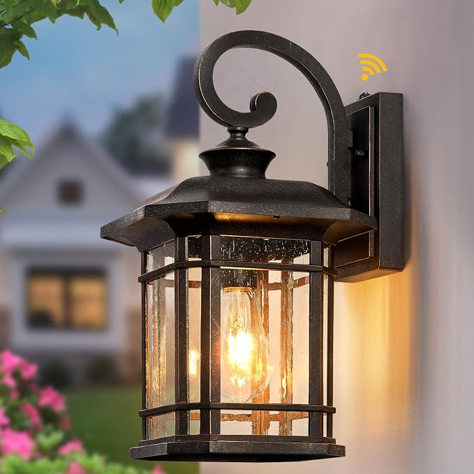 VIANIS 16.7 in Large Oil Rubbed Bronze Porch Lights Outdoor, Dusk to Dawn Outdoor Lights for House, Waterproof Outside Wall Light Fixtures for House, Garden, Garage, Entryway, Anti-Rust