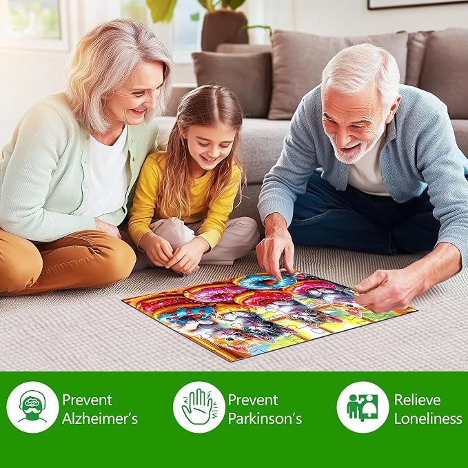 6 Pack 36 Large Piece Puzzles for Seniors, Dementia & Alzheimer's Activities for Elderly Adults, Easy Jigsaw Puzzles with Cute Dog & Donut Designs, Memory & Cognitive Games, Ideal Gifts