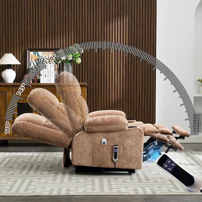 Power Lift Recliner Chair for Elderly with Lumbar Heat and Massage, Electric Lift Chair with Remote and USB Port, Wide Seat Recliner with Cup Holders for Living Room, Bedroom