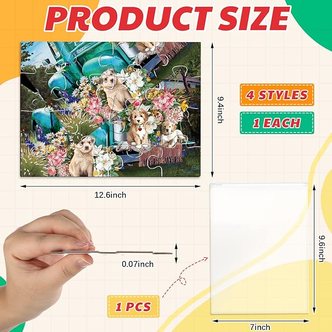 Kathfly 4 Pack 16 Large Jigsaw Puzzles Dementia Alzheimer's Products and Activities for Alzheimer's Cognitive Products Easy Puzzle for The Elderly Seniors with 1 Storage Bag, 4 Style(Classic)