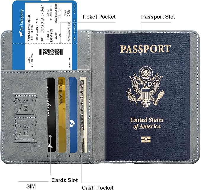 Passport Holder for Travel Women and Men RFID Passport Holder with Card Slots Holder Passport Case Passport cover Passport Wallet Travel Essentials and Accessories