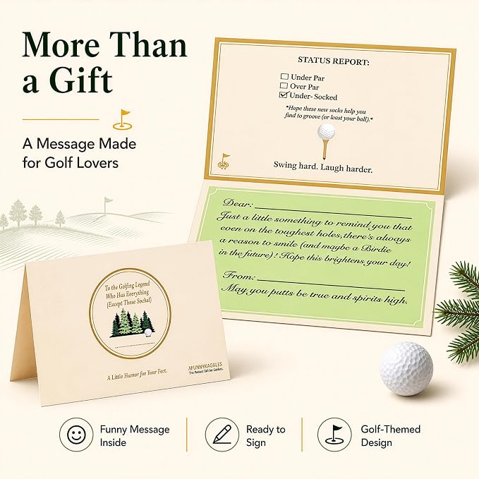 Funny Golf Gifts Socks for Men, Golf Accessories, Size 8-13 Gift Box & Card | Golf gifts for men, soft breathable crew socks, funny gift idea for birthdays, holidays, coworkers, husbands, or golf lovers