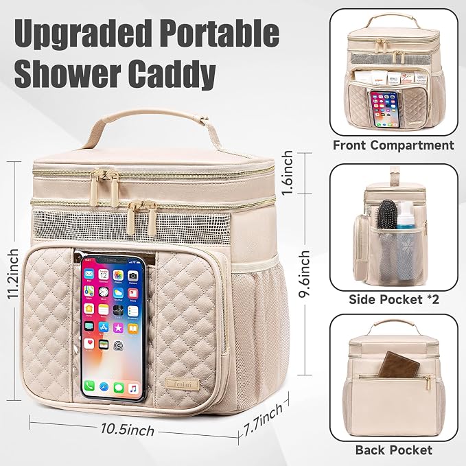 Large Leather Toiletry Bag for Women Men,Bathroom Bag,Water Resistant Shower Bag,Makeup Bag,Portable Shower Caddy for College Dorm,Hanging Travel Toiletry Bag with Transparent Waterproof Phone Pocket