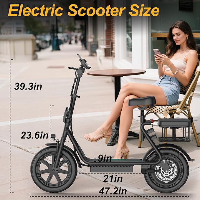 Electric Scooter for Adults, Folding E Scooter with 350W/500W Motor 16-24 Mph Top Speed, Max 15-60 Miles Long Range, 6.5''/8.5''/10''/14'' Solid Tires Commuting Scooters, Dual Brakes, APP