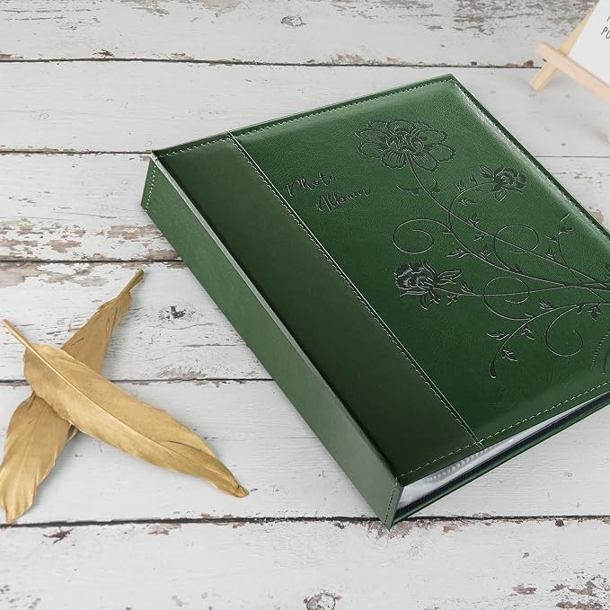 Photo Album 8x10 2 Packs Clear Pages Pockets Leathe Cover Slip Slide in Photo Album Each Holds 50 Vertical 8x10 Photos Picture Book for Wedding Family (Dark Green)