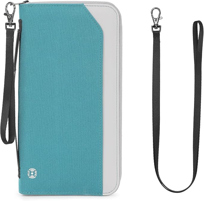 Family Passport Holder for 6, RFID Blocking Travel Wallet with AirTag Holder, Large Travel Document Organizer Pouch for Women Men with Neck Strap and Zipper Pocket