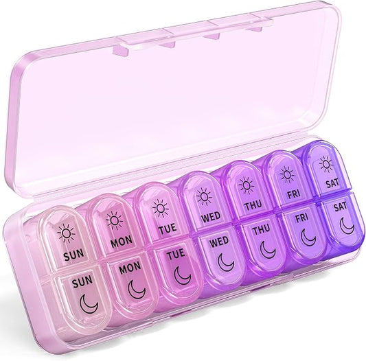 Weekly Pill Organizer 2 Times a Day, AM PM Pill Box 7 Day with 7 Removable Daily Cases, 14 Compartments Easy Open Travel Pill Organizer for Vitamins, Fish Oil and Supplements