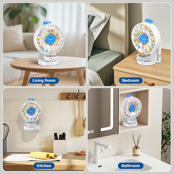 200000 Push Button Test Weekly (14 Days) Large Pill Dispenser Organizer | One Push Button, Magnetic Medicine Bowl, Child Lock, Wall-Mounted, Standing Use, for Vitamin, Medicine, Elderly, Pet Green