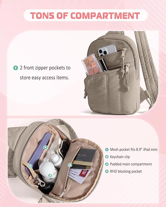Smasrob Puffer Sling Bag for Women with RFID Blocking Pocket | Hidden Water Bottle Holder, Small Crossbody Bag with Multiple Pockets