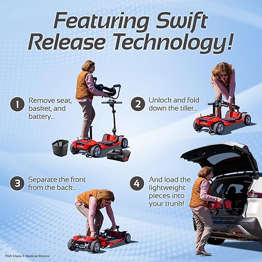 Rascal Venture 4-Wheel Mobility Scooter, Long-Range Battery-Powered Electric Travel, Easy Compact Transport, Battery Included, for Indoor/Outdoor Use
