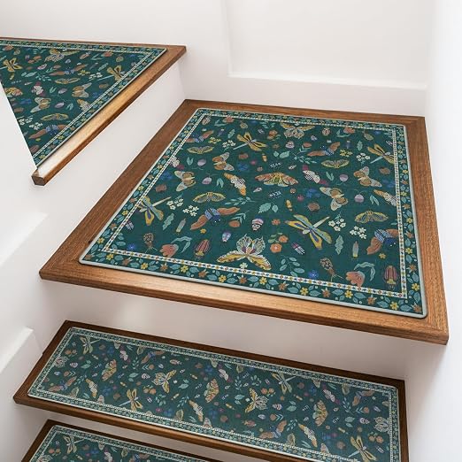 OJIA Insect Stair Treads Matching Mat for Wooden Steps 31"x31" Landing Rug | Square Stair Runners for Wooden Steps Indoor Rubber Anti-Slip Carpet for Stairs Landing Mat Stair Rugs 31x31 Dark Green