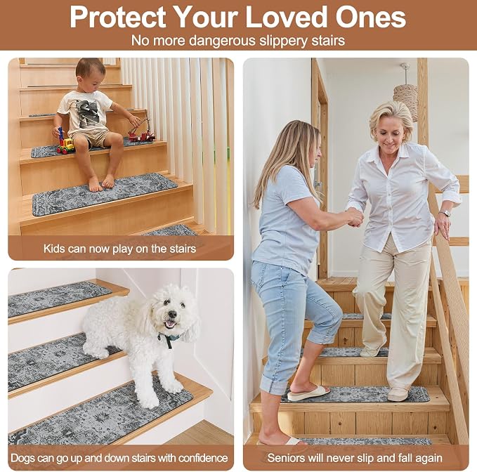 Stair Treads Non-Slip Landing Rug 31"x31" Matching Mat for Wooden Steps | Square Capet Stair Treads Rubber Backing Stair Runner Anti-Slip Stair Landing Mat