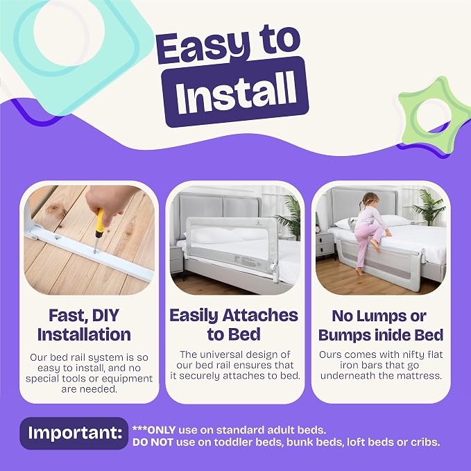 ComfyBumpy 1-Pack Bed Rail for Toddlers 35.5" L x 19.5" H | Toddler Bed Rails for Twin, Full & Toddler Bed Size | Swing Down Bed Rail Guard | Baby Bed Side Rail for Kids | Gray
