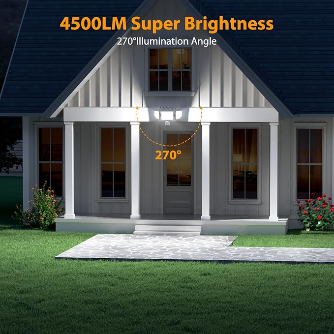Onforu 4500LM Solar Lights Outdoor, 3 Heads Security Lights with Remote Control, IP65 Waterproof Motion Sensor Lights, 3 Modes Flood Lights for Wall, Porch, Yard, Outside, 3 Pack