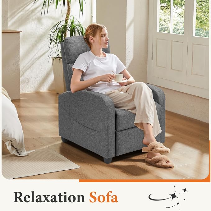 OLIXIS Recliner Chair for Adults, Home Theater Seating with Lumbar Support | Fabric Reclining Sofa for Adults, Sofa Chair Seat, Living Room, Recliners, Gray
