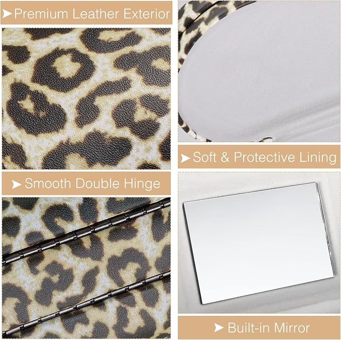 MoKo Double Eyeglass Case, Contact Lens Case with Mirror Tweezers Remover, 2 in 1 Double Sided Portable Contact Lens Box Holder Container Storage Kit Sunglasses Pouch for Men & Women, Leopard
