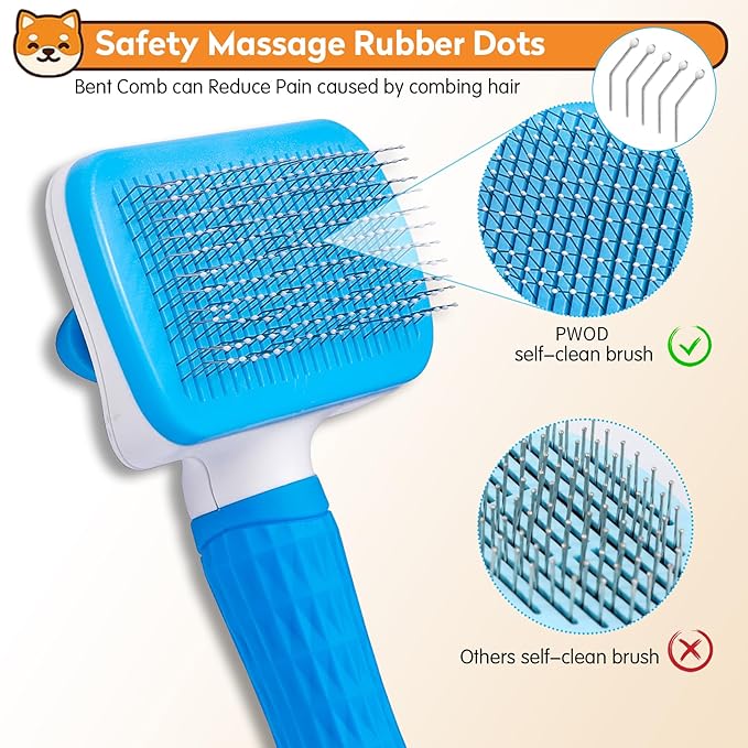 Dog & Cat Brush, Self Cleaning Slicker Brush for Pets Shedding | 1 Click Clean,Lightweight,Massaging Particles,Soft Non-slip Handles,For All Furry Animls