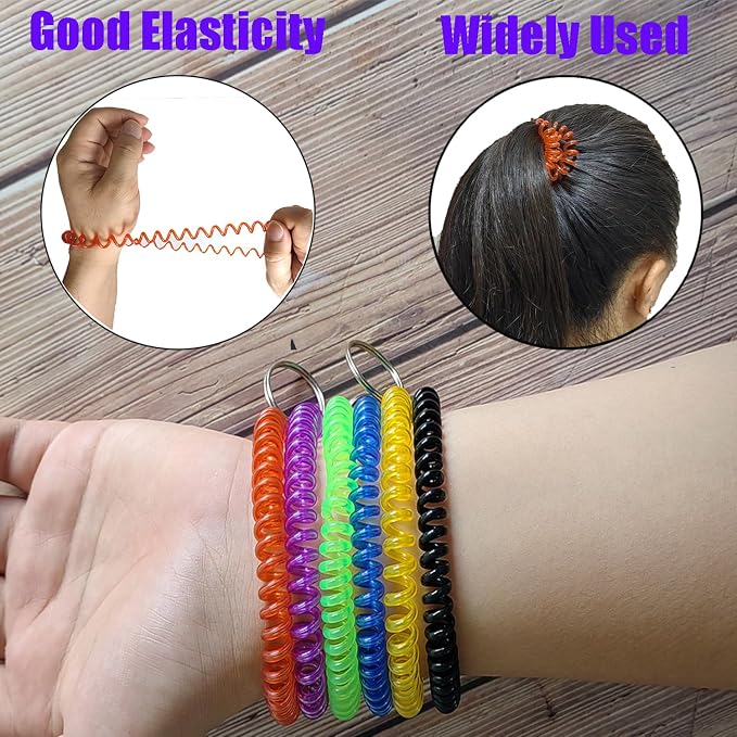10 Pieces Wrist Coil Keychain Spiral Key Ring, Clear Red | Wristband Bracelet Key Holder for Pool Gym ID Badge